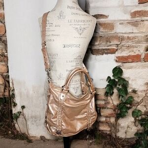 Badgley Mischka Champagne Leather Crossbody Bag - OS